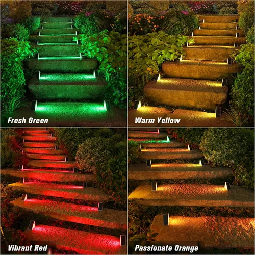 Vista 5 de VOLISUN Paquete de 6 luces solares para escaleras, 7 colores fijos, luces solares para escalones al aire libre, impermeables, IP67, luz LED