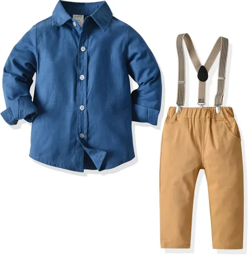 Vista 2 de Toddler Dress Suit Baby Boys Clothes Sets Bowtie Shirts Suspenders Pants 4pcs Gentleman Outfits Suits 6 Month 6 Years