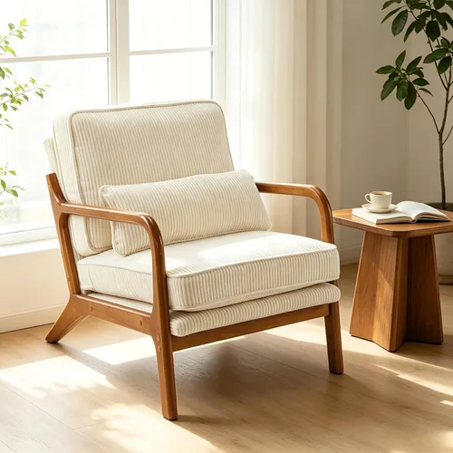 Vista 15 de Karl home Silla de lectura Mid-Century Modern Accent color beige Lino Beige