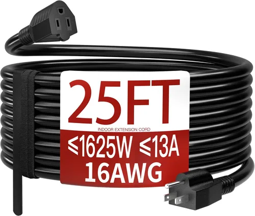 Vista 15 de Cable de extensión corto de 16/3 de 1 pie, cable de extensión negro flexible y duradero, cable de alimentación de 3 clavijas para interiores