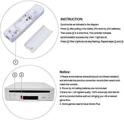 Vista 4 de ZOTAIN Wii Remote Controller and Wii Nunchuk Controller with Silicone Case and Wrist Strap Compatible for Nintendo Wii & Wii U (White)