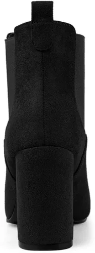 Vista 4 de Allegra K Botas Chelsea de tacón alto grueso con punta redonda para mujer