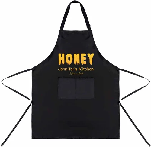 Vista 11 de Magimagine Delantal personalizado para mujeres y hombres – Delantal familiar personalizado con texto de dos bolsillos personalizado miel delantal
