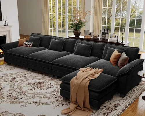 Vista 53 de Sofá modular de gran tamaño de 154 pulgadas, cómodo sofá en forma de U con 3 otomanas móviles, sofá moderno de felpilla de 7 plazas para sala