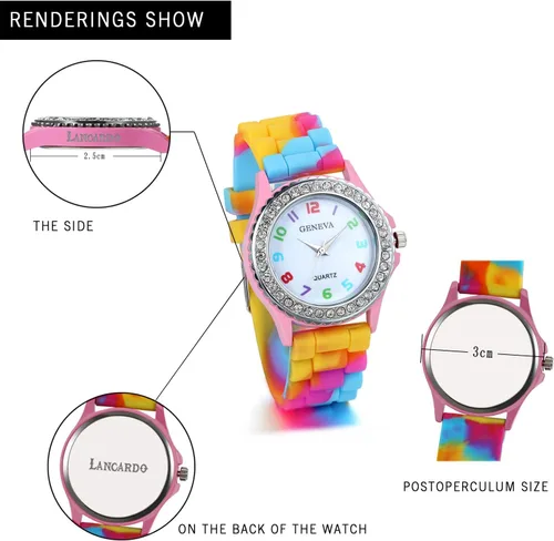Vista 5 de Lancardo Women's Quartz Watch Rhinestone Rainbow Color Silicon Jelly Fun Play Colorful Casual Dress Wrist Watches Birthday