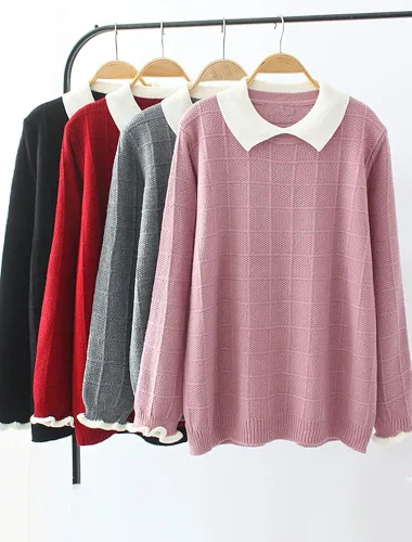 Vista 5 de Minibee Suéter de punto con cuello redondo para mujer Blanco