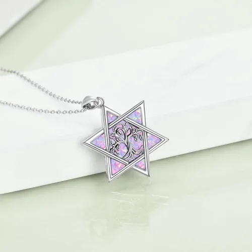 Vista 11 de YFN Collar de estrella de David de plata de ley, concha de abulón, árbol de la vida, joyería judía, regalos para mujeres y hombres
