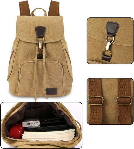 Vista 27 de Mochilas de lona a la moda, bolso casual para compras al aire libre, mochila deportiva, senderismo, viajes, bolsa multiusos, Café, Mochilas