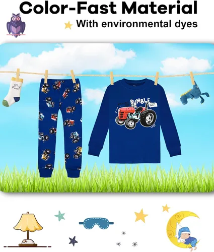 Vista 7 de KOBERO Boys Pajamas 4 Pieces Long Set 100% Cotton Sleepwear Size 18 Months-12 Years