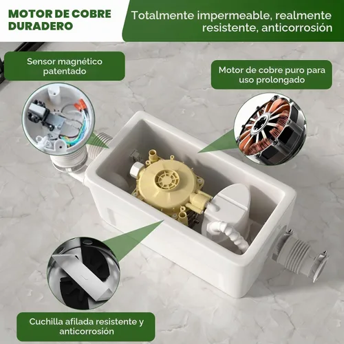 Vista 4 de Bomba de sumidero de ducha de 400 W, 20 pies/6m Upflush, 3 entradas, diseño