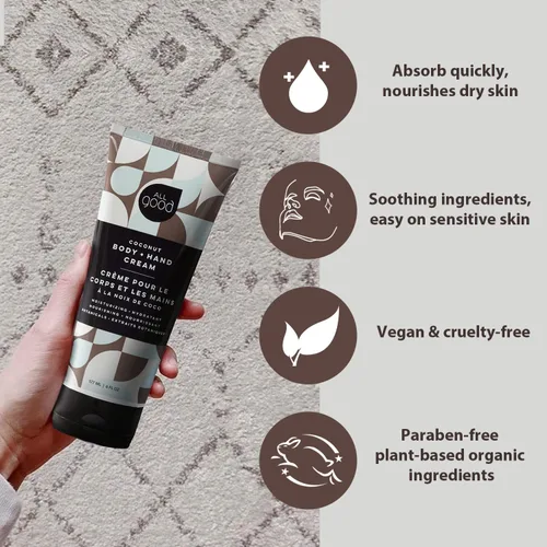 Vista 3 de All Good Loción para manos y cuerpo, loción orgánica hidratante para piel seca, manos y cuerpo, aceites esenciales, caléndula, manteca de cacao