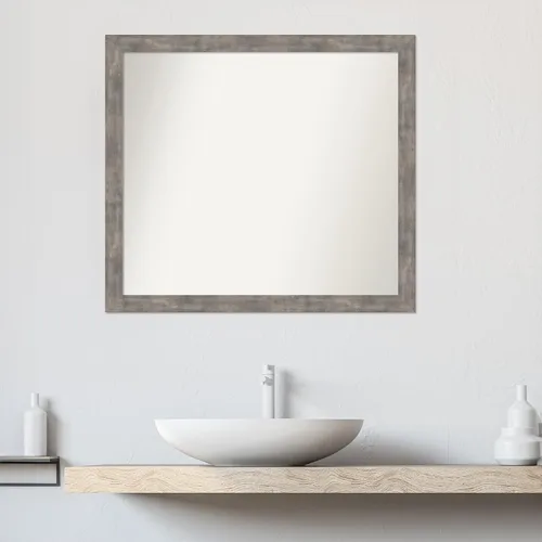 Vista 465 de Amanti Art Silver Bathroom Mirror for Over Sink, 26x35 Custom Made Marred Pewter Rectangle Vanity Mirror, Large Casual Wood Frame, Hangs Horizonally