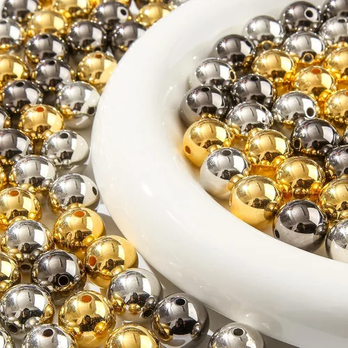 Vista 7 de cuentas de acrílico de 16 mm en color dorado y plateado de 100 unidades, cuentas de chicle para bolígrafo, para hacer pulseras, diademas, collares
