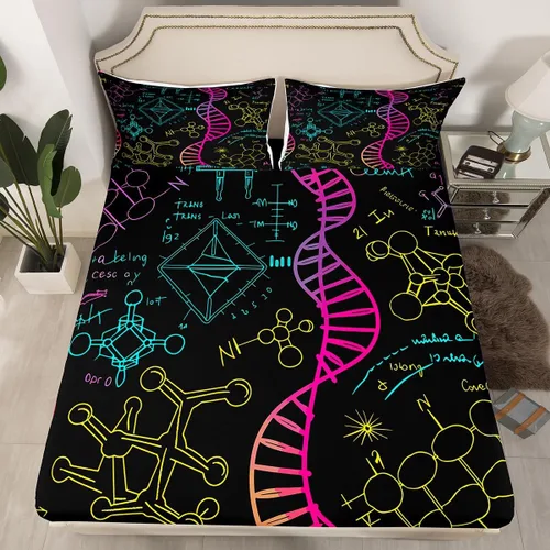 Vista 11 de Juego de ropa de cama ajustable con fórmula informática para niños y niños, diseño de geometría de acuarela, números, fórmula matemática, juego