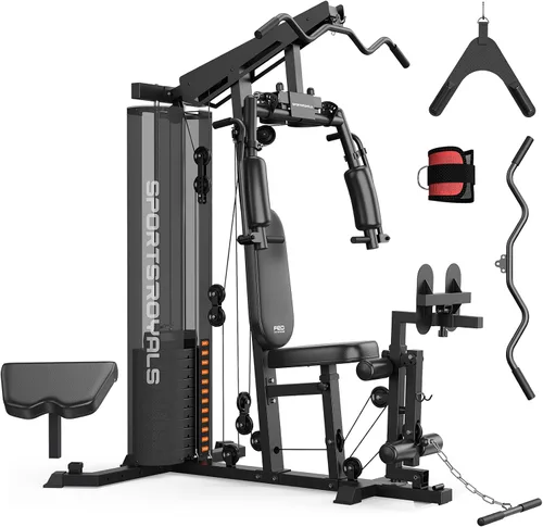 Vista 10 de Sportsroyals Gimnasio en Casa, Equipo de Gimnasio Multifuncional, Equipo de Entrenamiento con Pila de Peso de 150LBS, para Prensa de Piernas
