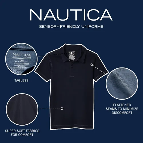 Vista 3 de Nautica - Polo sensorial de manga corta para niños, para uniforme de colegio