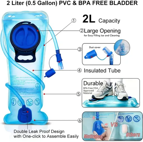 Vista 2 de Mothybot Paquete de mochila de hidratación, mochila de agua de 20 litros incluida, bolsa de hidratación de 2 litros, esencial para festivales