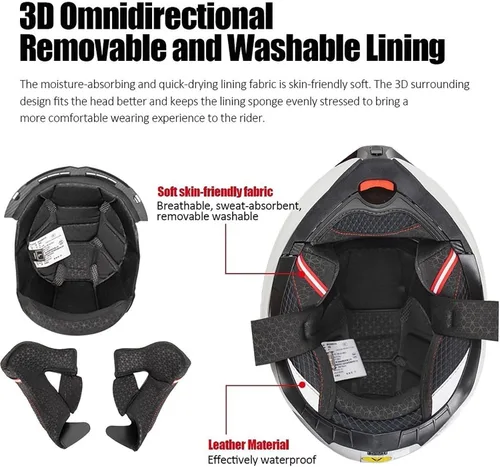 Vista 3 de Casco Modular Moto con Bluetooth Integrado, Doble Visera para Día/Noche, Ventilación Avanzada Múltiple, Forro Extraíble Lavable, Certificado DOT