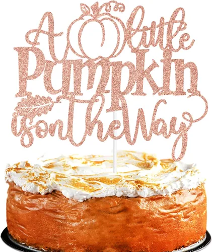 Vista 9 de Decoración para tartas con purpurina dorada "A Little Pumpkin is on the Way", dulce calabaza/calabaza Oh Baby/Little Pumpkin, decoración de fiesta