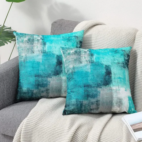 Vista 11 de OYIMUA Juego de 2 fundas de almohada azules de 16 x 16 pulgadas, modernas fundas de almohada abstractas azules y grises para sofá, fundas