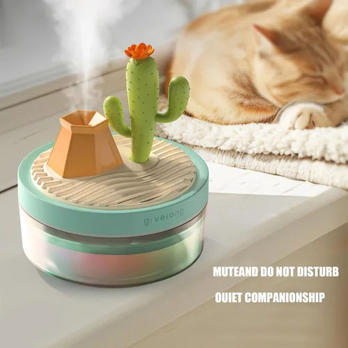 Vista 7 de PRATIQUE Mini humidificadores portátiles de escritorio para dormitorio, humidificador pequeño con paisaje de cactus, silencioso, niebla fría