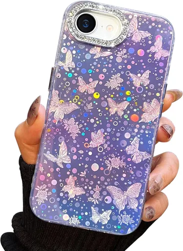Vista 94 de I-MGAE-IN-AR Funda compacta para iPhone 11, diseño de mariposa, marco de protección de lente de cámara con diamante 3D, bonitas fundas protectoras