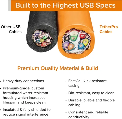 Vista 3 de Tether Tools TetherPro - Cable USB 3.0 a Micro-B en ángulo recto para transferencia rápida y conexión entre cámara y computadora Naranja de alta
