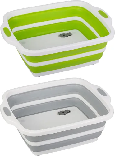 Vista 8 de Tabla de cortar que ahorra espacio, tina plegable con orificio de drenaje, tabla de cortar plegable con colador, fregadero de campamento Blanco/Gris