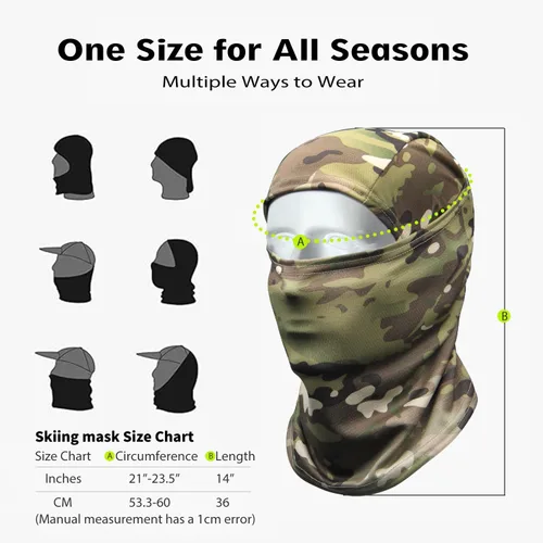 Vista 3 de Máscara facial de camuflaje militar, bandana, pasamontañas, capucha para hombres y mujeres, entrenamiento táctico, ciclismo, esquí, resistente al
