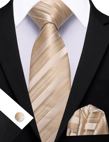 Vista 163 de Barry.Wang Juego de corbatas para hombre, corbata de seda a rayas, tejido a cuadros, gemelos formales, negocios, boda