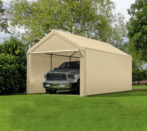 Vista 10 de Cochera 10x20 pies con toldo resistente de acero para almacenamiento, carpa portátil para fiestas, garaje portátil con paredes laterales y puertas