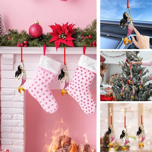 Vista 6 de SICOHOME Adornos de sirena de Navidad, adornos de sirena para árbol de Navidad, decoración de árbol de Navidad de metal con diamantes de imitación