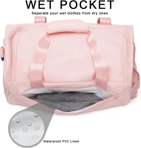 Vista 2 de Bolsa de gimnasio para hombres y mujeres, pequeña bolsa deportiva con bolsillo húmedo y compartimento para zapatos, bolsa de lona resistente al agua