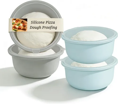 Vista 10 de 3 recipientes apilables de silicona para prueba de masa de pizza con tapas, caja a prueba de masa de pizza de 23.7 fl oz para la cocina del hogar