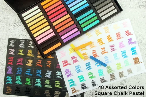 Vista 3 de Brusarth Juego de tizas pastel suaves no tóxicas para artistas profesionales, 48 colores pastel de tiza cuadrada para dibujar, mezclar, capas
