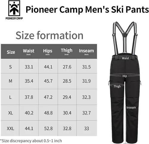 Vista 5 de Pioneer Camp Pantalones de esquí para hombre, pantalones de snowboard aislados, impermeables, pantalones de nieve para hombre, con peto desmontable