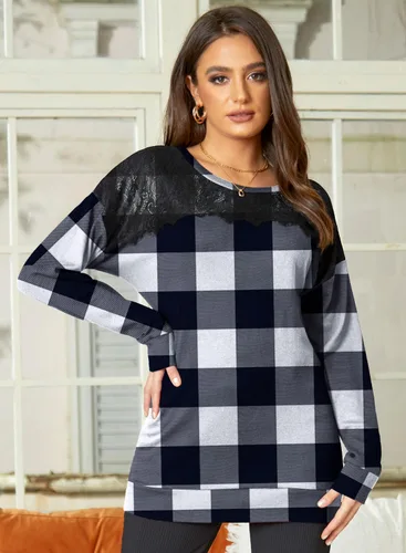 Vista 7 de For G and PL Sudadera elegante de manga larga y con encaje negro para mujer