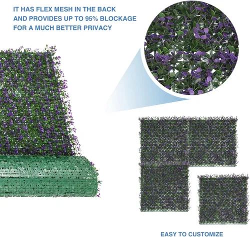 Vista 5 de E&K Panel de valla de plantas artificiales de 20 x 20 pulgadas, hojas sintéticas, césped, panel de privacidad para interiores y exteriores