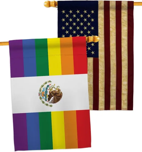 Vista 5 de Mexico Pride House Flags 2 pcs Pack Support Rainbow Love LGBT Gay Bisexual Pansexual Transgender Small Decorative Gift Yard Banner Double-Sided Made