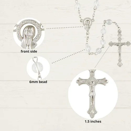 Vista 2 de Needzo Madonna - Rosario con cuentas de crucifijo plateado y oración católica, regalo de recuerdo religioso, regalo de confirmación