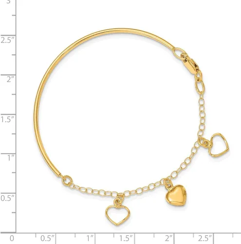 Vista 2 de Brazalete de cadena de corazón pulido de 14 quilates, estilo SF2497-7 de 7 pulgadas, 0.079in