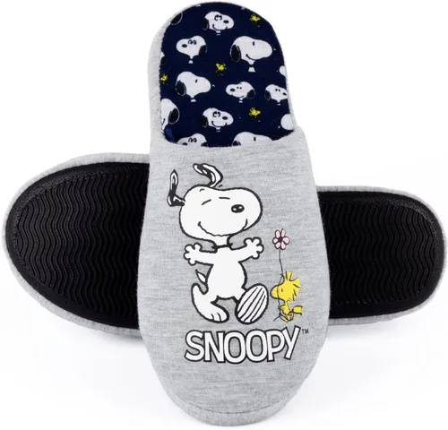 Vista 3 de PEANUTS Snoopy - Pantuflas para mujer en color gris marga, calzado de dibujos animados de Snoopy y Woodstock para mujer Zapatos de casa sin cordones