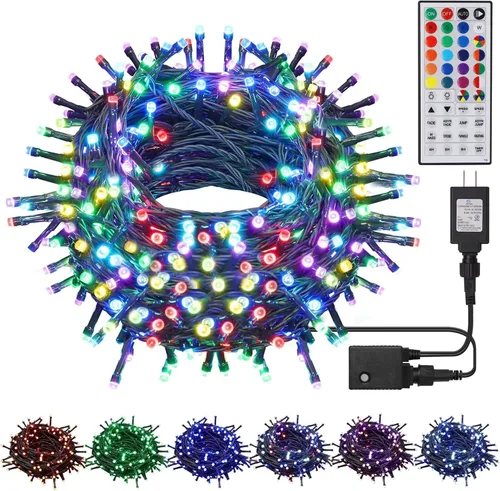 Vista 10 de Iluminación del hogar de 66 pies. Mini luces decorativas de Navidad de 200 luces LED de alambre verde, luces de hada estrellada enchufables, 8 modos