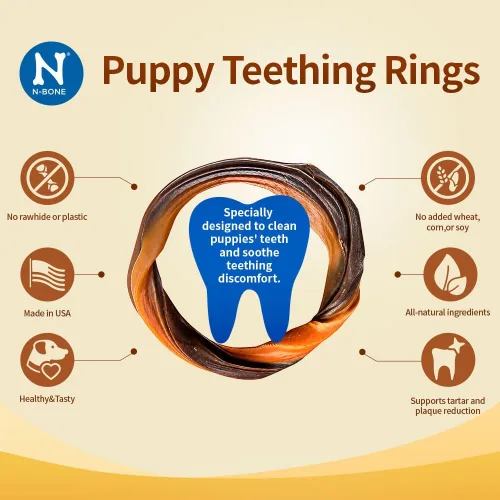 Vista 3 de N-Bone Anillos de dentición para cachorros, sabor salmón, bolsa de 6 unidades, 7.2 onzas