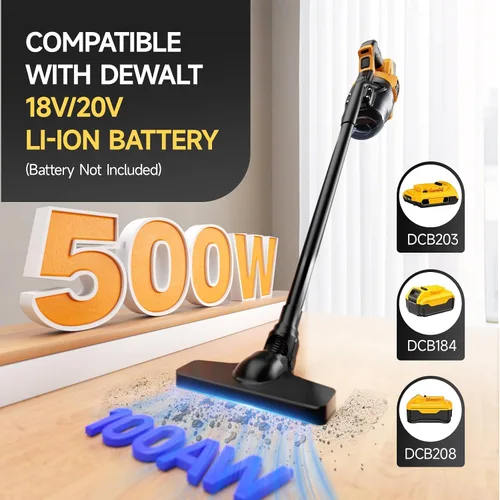 Vista 2 de Aspiradora inalámbrica para batería Dewalt de 20 V, aspiradora de mano de 500 W con filtro lavable, aspiradora de palo portátil para piso, alfombra