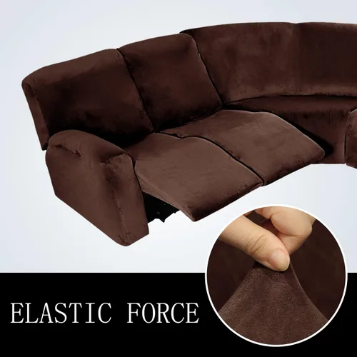 Vista 3 de TOPCHANCES Funda reclinable de 5 plazas, 7 piezas, fundas de terciopelo elástico para sofá modular reclinable para 5 cojines, fundas de sofá Marrón