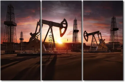 Vista 9 de TUMOVO Bombas de aceite en la puesta de sol para dormitorio, industria de petróleo y gas, pinturas de pared de 3 piezas de arte de pared de petróleo