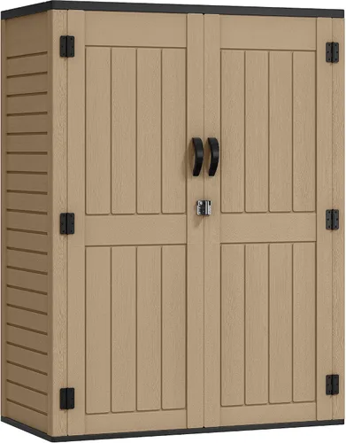 Vista 10 de YITAHOME - Cobertizo de almacenamiento horizontal al aire libre con puerta bloqueable en forma de X, cobertizo de herramientas de resina resistente