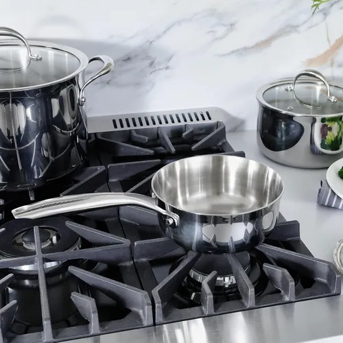 Vista 4 de KEAWELL K3 Premium - Cacerola de acero inoxidable de tres capas de 1.5 cuartos con tapa, seguro para inducción y horno hasta 600°F, calentamiento