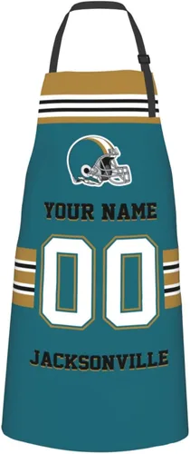 Vista 17 de Delantales personalizados del estilo del fútbol, delantal personalizado de la cocina del nombre y del número, delantales impermeables modificados